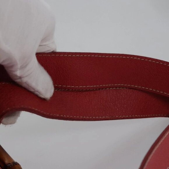 GUCCI Bamboo Backpack Suede Leather Red Gold - Picture 7 of 16
